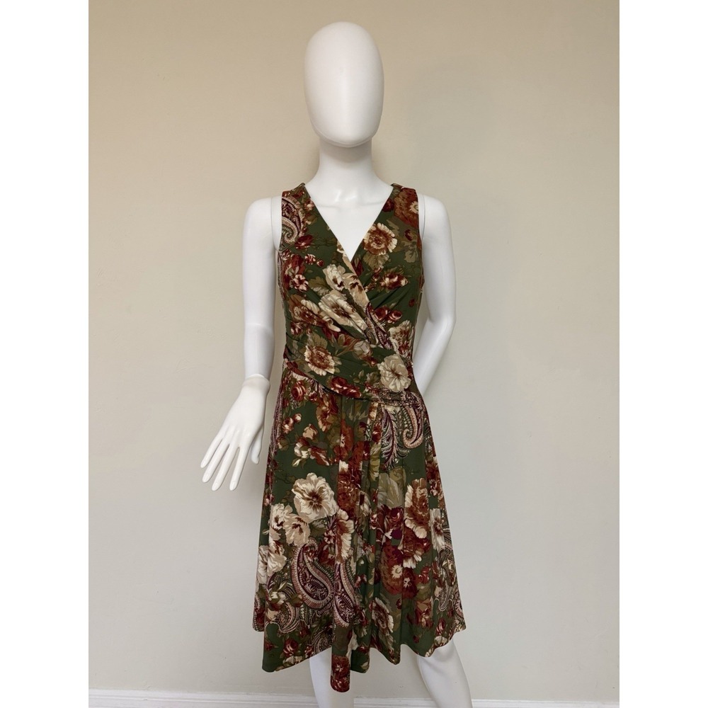 NWT Lauren Ralph Lauren Floral Jersey Sleeveless Surplice Dress V-neckline US 4